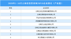 产业地产投资情报：2020年1-10月云南省投资拿地TOP10企业排名（产业篇）