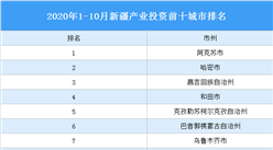 2020年1-10月新疆產業投資前十城市排名（產業篇）