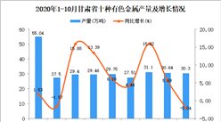 2020年10月甘肃省十种有色金属产量数据统计分析