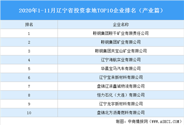 产业地产投资情报:2020年1-11月辽宁省投资拿地TOP10企业排名(产业篇)