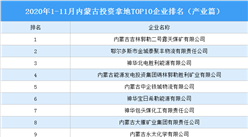 产业地产投资情报：2020年1-11月内蒙古投资拿地TOP10企业排名（产业篇）
