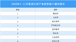2020年1-11月黑龙江省产业投资前十城市排名（产业篇）