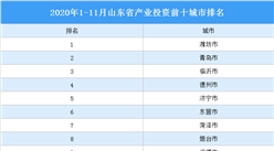 2020年1-11月山东省产业投资前十城市排名（产业篇）