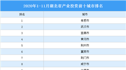 2020年1-11月湖北省產業投資前十城市排名（產業篇）