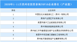 產業地產投資情報：2020年1-11月貴州省投資拿地TOP10企業排名（產業篇）