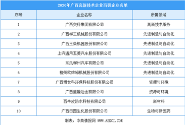 2020年广西高新技术企业百强企业排行榜（附榜单）