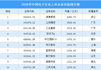 2020年中国电子行业上市企业市值排行榜（附榜单）