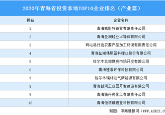 产业地产投资情报：2020年青海省投资拿地TOP10企业排名（产业篇）