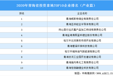 产业地产投资情报：2020年青海省投资拿地TOP10企业排名（产业篇）