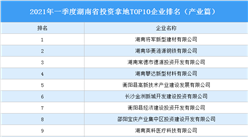 产业地产投资情报：2021年一季度湖南省投资拿地TOP10企业排名（产业篇）