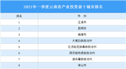2021年一季度云南省产业投资前十城市排名（产业篇）