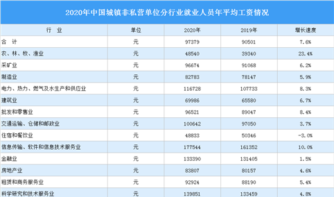 2020年全国城镇非私营单位就业人员年平均工资大数据统计（附图表）