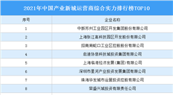 2021年中国产业新城运营商综合实力排行榜TOP10