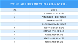 产业地产投资情报：2021年1-5月中国投资拿地TOP100企业排行榜（产业篇）