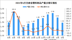 2021年5月甘肃省塑料制品产量数据统计分析