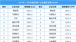 2021年1-6月中国房地产企业销售业绩排行榜TOP200