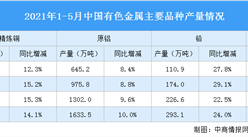 2021年1-5月中國有色金屬行業運行情況：鋁現貨平均價同比上漲30.8%（圖）