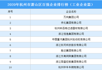 2020年杭州市萧山区百强企业排行榜（工业企业篇）