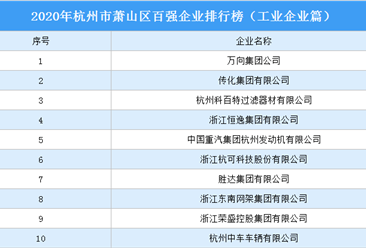 2020年杭州市萧山区百强企业排行榜（工业企业篇）
