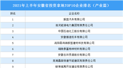 产业地产投资情报：2021年上半年安徽省投资拿地TOP10企业排名（产业篇）