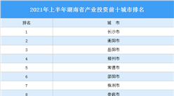 2021年上半年湖南省产业投资前十城市排名（产业篇）