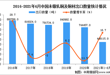 2021年1-6月中国未锻轧铜及铜材出口数据统计分析