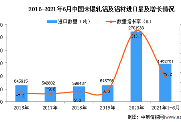 2021年1-6月中国未锻轧铝及铝材进口数据统计分析