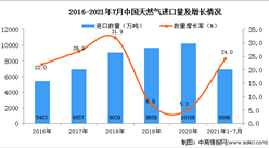 2021年1-7月中国天然气进口数据统计分析