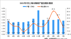 2021年7月上海市铜材产量数据统计分析