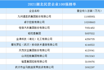 2021湖北民营企业100强排行榜（附完整榜单）