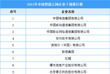 2021年中国智能云网企业十强排行榜（附完整榜单）