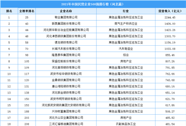 2021年中國民營企業500強榜河北上榜企業排行榜（附榜單）