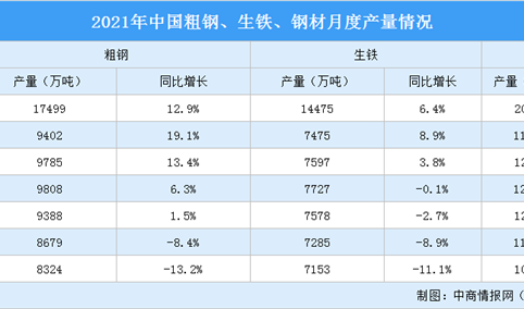 2021年1-8月中国钢铁行业运行情况：粗钢产量同比下降13.2%（图）