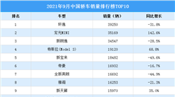 2021年9月中國轎車銷量排行榜TOP10（附榜單）