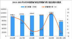 2021年1-9月中国铁矿砂及其精矿进口数据统计分析