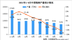 2021年9月中國鋼鐵產量統計數據分析：粗鋼產量同比下降21.2%