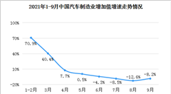 2021年9月中國汽車制造業增加值同比下降8.2%（圖）