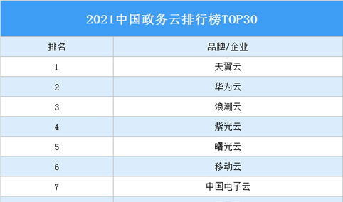 2021中国政务云排行榜TOP30（附榜单）