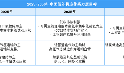 2025-2050年中国氢能供应及应用体系发展目标汇总一览（图）