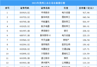 2021年贵州上市公司市值排行榜（附全榜单）