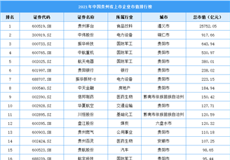 2021年贵州省上市企业市值排行榜（附榜单）