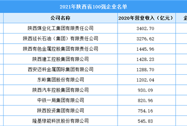 2021年陜西省100強企業榜單（附完整榜單）