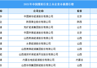 2021年中国煤炭行业上市企业市值排行榜（附榜单）