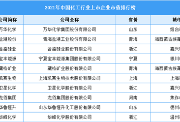 2021年中國化工行業上市企業市值排行榜（附榜單）