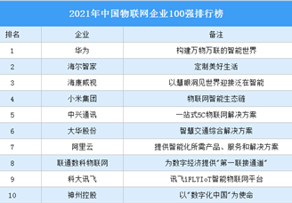 2021年中国物联网企业100强排行榜（附榜单）