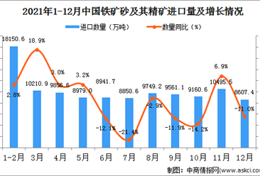 2021年12月中國鐵礦砂及其精礦進口數據統計分析