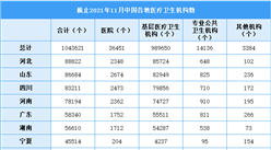 2021年1-11月中国各省市医疗服务机构统计：河北省数量最多（图）
