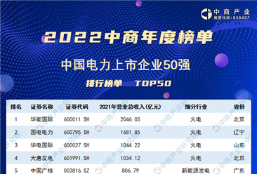 2022年中国电力上市公司营业收入排行榜（附榜单）