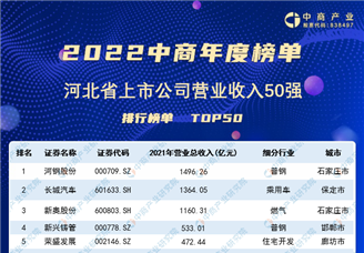2022年河北省上市公司营业收入排行榜（附榜单）