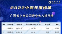 2022年廣西省上市公司營業收入排行榜（附榜單）